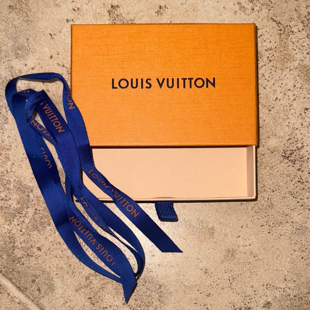 Louis Vuitton Vibrant Orange Sliding drawer mini Box with Bold Blue Ribbon